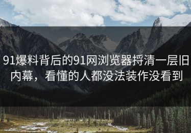 91爆料背后的91网浏览器捋清一层旧内幕，看懂的人都没法装作没看到