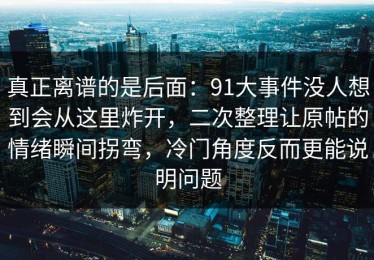 真正离谱的是后面：91大事件没人想到会从这里炸开，二次整理让原帖的情绪瞬间拐弯，冷门角度反而更能说明问题