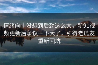 情绪向｜没想到后劲这么大，新91视频更新后争议一下大了，引得老瓜友重新回坑