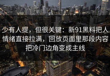 少有人提，但很关键：新91黑料把人情绪直接拉满，回放页面里那段内容把冷门边角变成主线