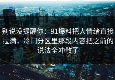 别说没提醒你：91爆料把人情绪直接拉满，冷门分区里那段内容把之前的说法全冲散了