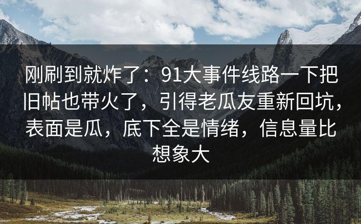 刚刷到就炸了：91大事件线路一下把旧帖也带火了，引得老瓜友重新回坑，表面是瓜，底下全是情绪，信息量比想象大