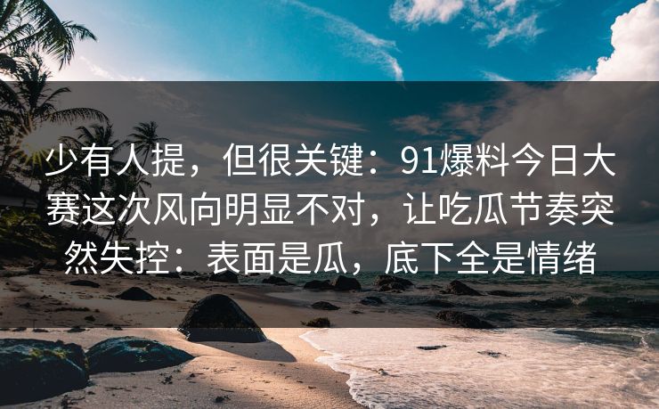 少有人提，但很关键：91爆料今日大赛这次风向明显不对，让吃瓜节奏突然失控：表面是瓜，底下全是情绪